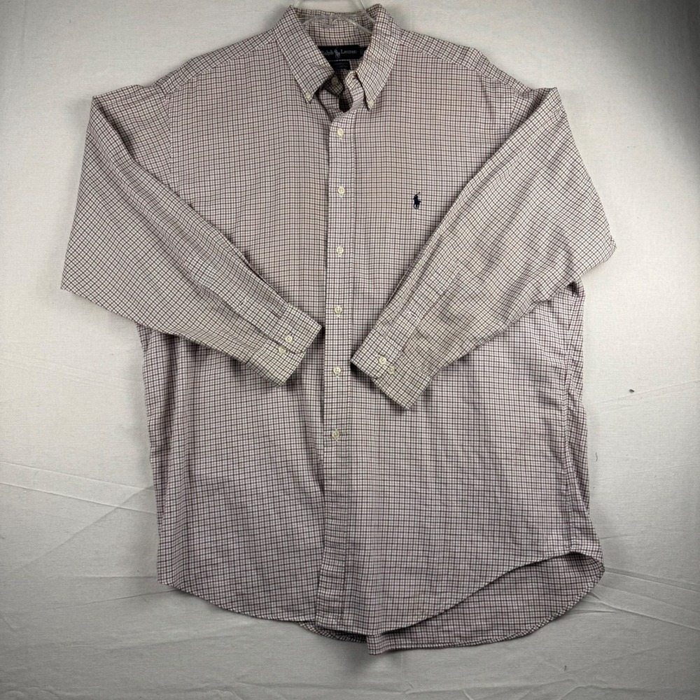 Ralph Lauren Yarmouth Mens 17 32/33 Red Navy Micro Check Cotton Button DownShirt